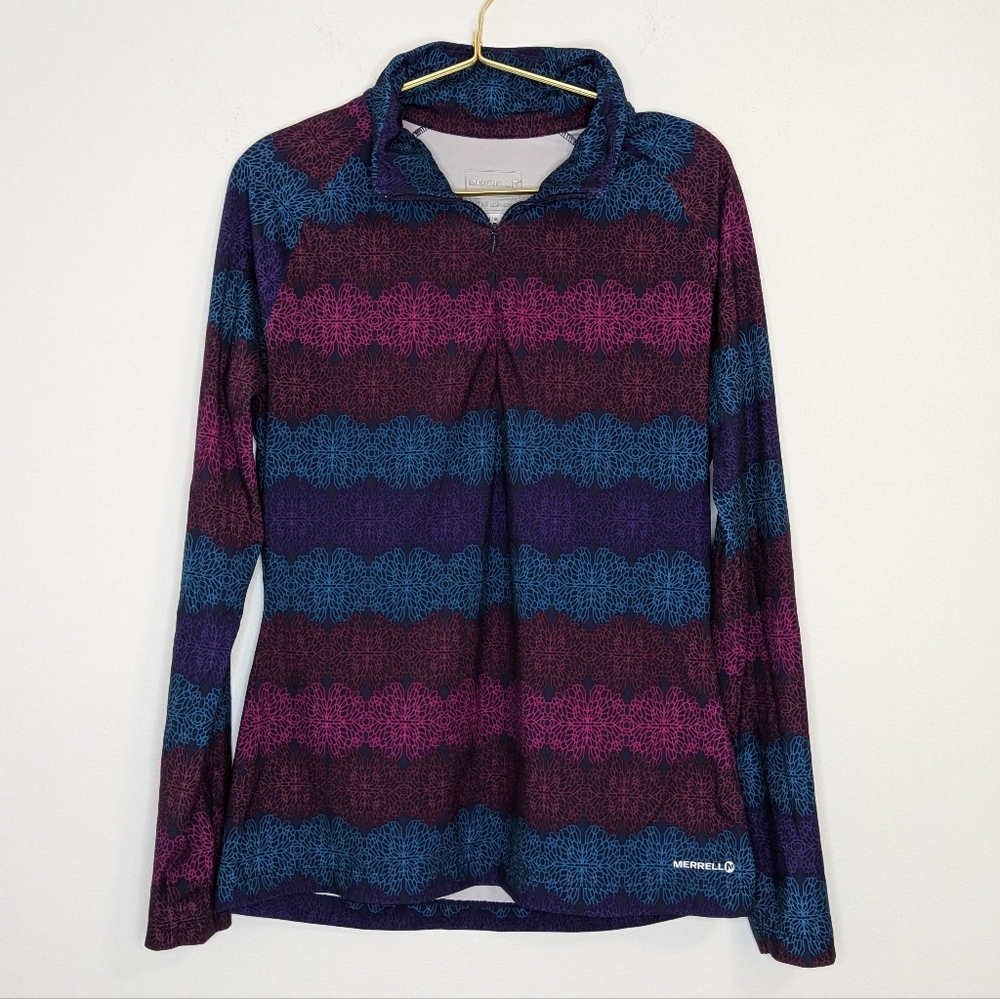 MERRELL Medium Colorful‎ Opti-Wick Long Sleeve 1/4 Zip Hiking Pullover Sweater